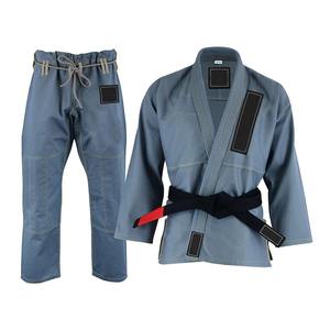 Conjunto de Kimono Azul para BJJ, Unisex, para Adultos, de Algodón Elástico, Transpirable y Ligero, para Artes Marciales, con Cinturón Negro con Punta Roja - Product Image 2