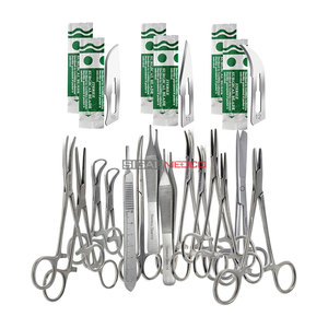 Kit d'instruments chirurgicaux manuels multifonctionnels de 44 pièces en acier inoxydable allemand, comprenant des ciseaux, des hémostatiques, des pinces, des manches de scalpel et des aiguilles - Product Image 6