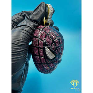 Colgante de Granada con Piedras Rojas y Base de Diamantes, Colgante de Granada Personalizado con Base de Diamantes, Joyería de Esmalte Negro - Product Image 5