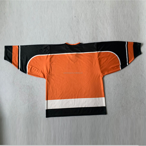 Maillot de hockey sur glace personnalisé pour homme, manches longues, orange et noir, logo sublimé sur le devant, polyester respirant, coupe classique - Product Image 6