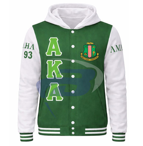 อัลฟ่า |   คาปา |   เสื้อแจ็คเก็ตอัลฟ่า โซโรริตี้ วาร์ซิตี้ คุณภาพสูง ปักลายปักอักษร สำหรับผู้หญิง วิทยาลัย เบสบอล บอมเบอร์ เลตเตอร์แมน เอเคเอ - Product Image 1