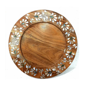 Plateau de service rond en bois et nacre de qualité supérieure, best-seller, pour servir le chocolat lors des fêtes de Noël, à bon prix - Product Image 2