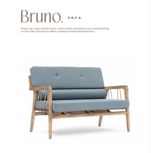 Sofá Moderno en Forma de L para Sala de Estar Bruno, Estructura de Madera Clara, Tapizado Azul, Brazos Acolchados, Relleno de Espuma, Seccional - Product Image 1