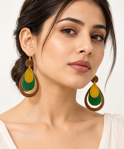 Brass Patina Handmade Solid Gold Plated Alloy <b>Hoop</b> Charm Earrings Imitation Pearl Channel Set Bohemian Style Trendy Wedding - Product Image 2