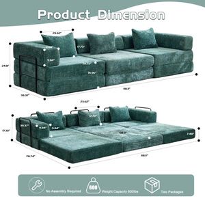Divano Letto Convertibile Chenil con Telaio Fisso, Modulare Senza Montaggio Necessario, in Velluto Compresso - Product Image 3