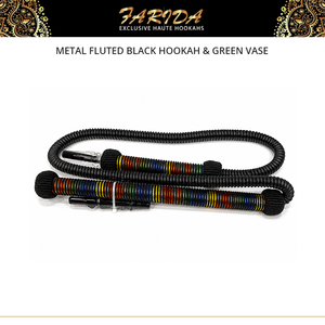 Luxury Farida Hookahs Egyptian Metal Fluted Lacquer Technique <b>Mini</b> Black Hookah & Green <b>Vase</b> Shisha Smoking - Product Image 5