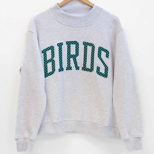 Birds Custom Cotton Fleece <b>Mock</b> <b>Neck</b> Sweatshirt Polka Dot Gingham Chenille Patch Embroidery Men Women Youth Pullover - Product Image 1