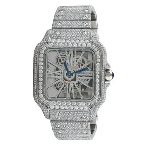 Luxury Round Shape Diamond And <b>Watch</b> for Men White Gold Band in Smart Dial Silver <b>Case</b> Diamond Strap Designer Wrist <b>watch</b> - Product Image 1