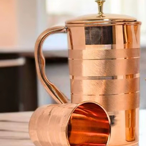 Copper jug set for elevated restaurant table culture <b>water</b> serving metal set with <b>glasses</b> durable reusable kitchen dining drinkw - Product Image 1
