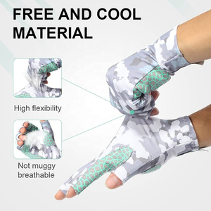 Gants de pêche demi-doigts à imprimé camouflage, respirants, légers, unisexes, toutes saisons, pour sports de plein air - Product Image 3