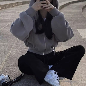 Sudaderas casuales para mujer, profesionales, de nueva calidad, estilo retro, de color sólido, con cremallera, extragrandes, estilo Harajuku, de manga larga con capucha. - Product Image 5