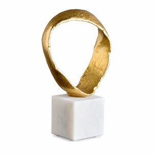 Sculpture abstraite vintage en métal doré avec base en marbre blanc, ornement de bureau contemporain pour la décoration de maison de luxe - Product Image 1