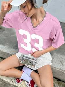 Camiseta de Fútbol Americano Personalizada para Mujer, Talla Grande, de Malla, con Número Serigrafiado, Cuello en V, Estilo Casual, Retro - Product Image 2