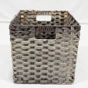 Modern Gray Rectangle Woven Paper Storage <b>Baskets</b> Set 2-Pack Space-Saving Organizer Bins Handles Bathroom Bedroom Home - Product Image 2
