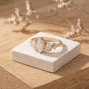 Bague de fiançailles en diamant naturel, taille marquise, diamant de laboratoire, design ondulé, platine, bijoux fins au meilleur prix - Product Image 5