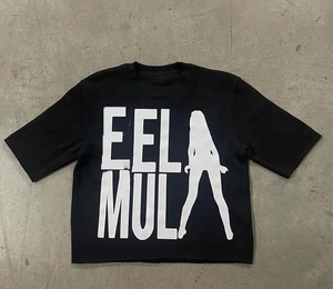 Custom OEM 100% Polyester Twill Stand Collar Digital Printing Acid Washed Cropped Oversized T-Shirt <b>for</b> Men - Product Image 2