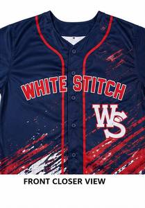 Camiseta de Béisbol Unisex Azul Marino de Manga Larga con Ribete Rojo y Blanco, Estampado Sublimado, Absorbente de Humedad, Spandex/Algodón/Bambú 3D - Product Image 3