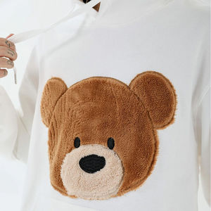 เสื้อฮู้ดปักลายหมีขาวทรงโอเวอร์ไซส์ เสื้อสเวตเชิ้ตมีฮู้ดลำลอง สตรีทแวร์ ผ้าฟลีซ ผ้าฝ้าย เสื้อฮู้ดฤดูหนาว - Product Image 5