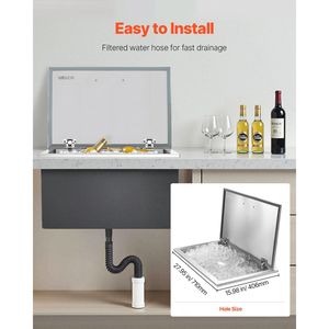 Contenitore refrigerante a incasso in acciaio inossidabile da 87,6 litri (28"L x 16"W x 17"H) con coperchio ribaltabile per esterni, modello K, per uso commerciale - Product Image 5