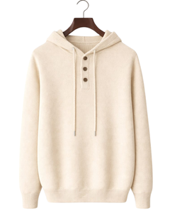 Sweat-shirt personnalisé pour homme en tricot beige, col à trois boutons, mélange de coton doux, chaud, décontracté, hiver, sur mesure OEM - Product Image 1