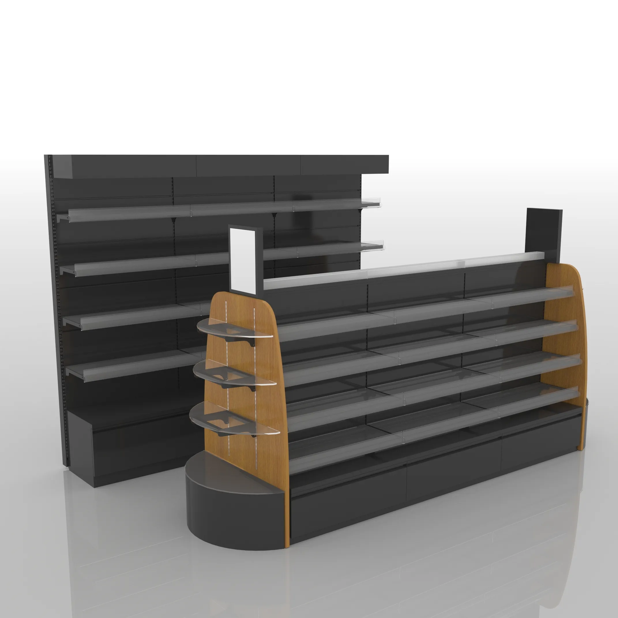 Высококачественные деревянные и стальные витринные полки Xinde для розничного магазина, супермаркета