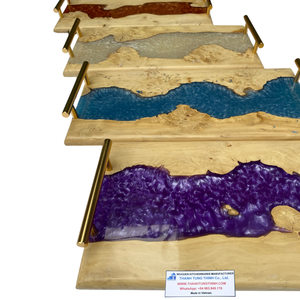 Plateau en bois et résine Thanh Tung Thinh, motif rivière violette, poignées métalliques, décoration de cuisine moderne, durable, poli à la main, fabriqué au Vietnam - Product Image 5