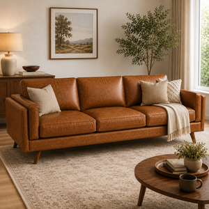 Modern Genuine Leather 3 Seater <b>Sofa</b> with Double Track Arms Luxury <b>Living</b> <b>Room</b> Couch Contemporary Home Furniture - Product Image 2
