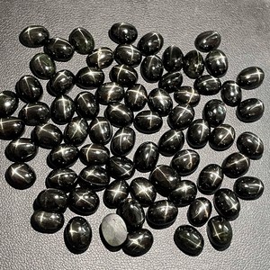 Diopside Nero Naturale a Stella, Lotto di Cabochon Ovali di Varie Dimensioni, Cristallo Certificato per Creazione Gioielli, <span class=keywords><strong>Pietra</strong></span> Nera a Stella Sciolta Disponibile - Product Image 1