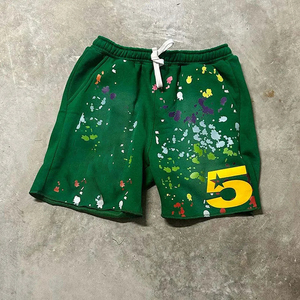 Pantalones Cortos de Fabricante con Estampado de Pintura Goteante, Logotipo Numérico, Cintura con Cordón, Estilo Casual, Transpirables, de Poliéster, Vintage - Product Image 4