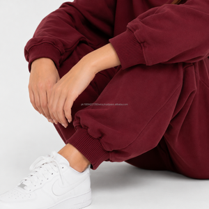 <b>Women's</b> Embroidered Front Oversized <b>Baggy</b> Crewneck Sweatshirt <b>Jogger</b> Set Heavyweight Cotton Fleece Tracksuit OEM ODM Wholesale - Product Image 4