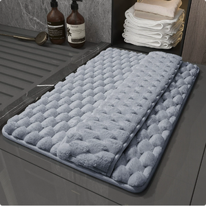 Minimalist Rectangle Microfiber Bath Mat Memory Foam Backing Anti Slip Beige Solid Color Machine Made Quick-Drying for Bathroom - Product Image 6