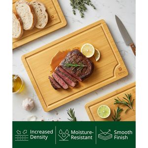 Set di Taglieri in Legno di Bambù per Preparazione Pasti con Scanalatura Profonda per il Succo e Manici Laterali per Tagliare e Servire - Product Image 2