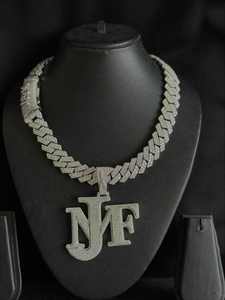<b>Custom</b> Iced Out Moissanite Letter JF Pendant 925 Silver Rhodium Plated Hip Hop Chain <b>Necklace</b> Men's Everyday Wear - Product Image 2