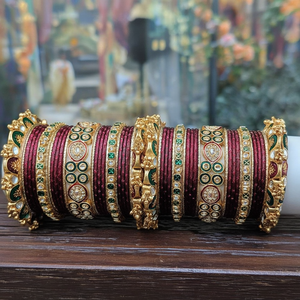 Gold Plated Meenakari <b>Bangles</b> <b>Set</b> with Crystal Stone and Pearl 10575605MR_2.8 Crystal Bracelets - Product Image 3