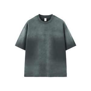 เสื้อยืดคอกลมแขนสั้นทรงโอเวอร์ไซส์สีเทาเข้มสำหรับผู้ชาย ผ้าฝ้ายเจอร์ซีย์เรียบ สวมใส่สบาย สีพื้น - Product Image 4