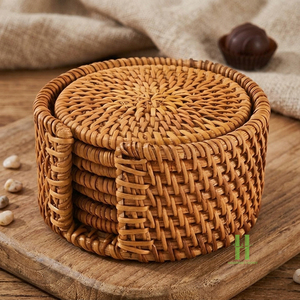 Ensemble de sous-verres bohèmes en rotin faits à la main, tissés naturellement, écologiques, résistants à la chaleur, pour la décoration de table à la maison, fournisseur en gros - Product Image 1
