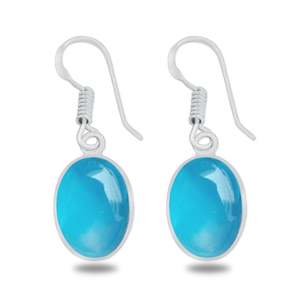 <b>Top</b> Grade Handmade Sterling <b>Silver</b> Dangle Earrings Indian Jewelry Supplier's Blue Chalcedony Drop Earrings Natural Stone - Product Image 1