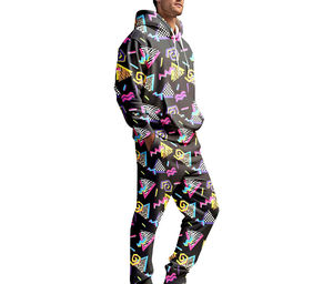 Unisex 90s <b>Retro</b> Graphic Print Hoodie and Jogger Pants Set Custom Streetwear Casual Sportswear <b>Tracksuit</b> Wholesale - Product Image 4