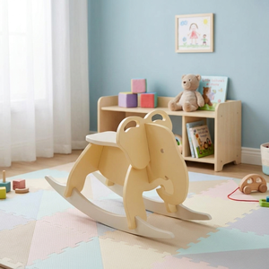 Cette chaise à bascule simple mais durable en forme d'éléphant est fabriquée en bois de pin américain de haute qualité, sans danger pour les enfants. - Product Image 5