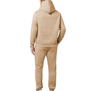 Survêtement à capuche beige pour homme en polyester/coton, couleur unie, décontracté, longueur intégrale, pour l'hiver, avec poches latérales, coupe classique, séchage rapide - Product Image 2