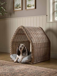 Niche pour animaux de compagnie en rotin tressé en forme d'arche, panier de couchage fermé pour chat d'intérieur, maisonnette pour chien en canne naturelle, meubles de retraite - Product Image 6