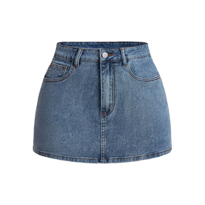 2026 High Waist Pleated Denim Skirts for Women Raw Hem A-<b>Line</b> Mini <b>Jean</b> Skirt Wholesale Custom Logo Skirt - Product Image 1