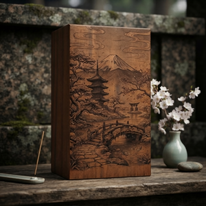 Urne funéraire en bois avec paysage de cerisier, urne commémorative pour cendres, urne de crémation personnalisée gravée, fournitures funéraires - Product Image 2
