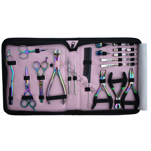 Rainbow Hair Extension <b>tools</b> Installation Set featuring Micro Ring Remover Tape In Applicator Thinning Shears Sectioning Clips - Product Image 1