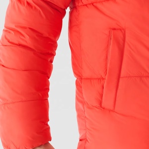 Men's Red Color Blocking Puffer <b>Jacket</b> Stand Collar Zipper Closure Windproof Winter Coat Casual Regular Fit Polyester Wadding - Product Image 6
