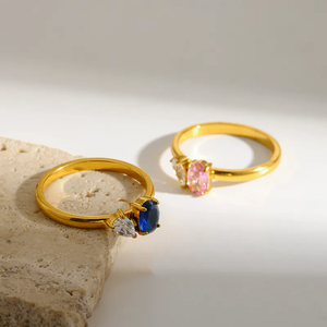 Trendy Women Geometric Inlay <b>Ring</b> 304 Stainless Steel with 18K Gold PVD Plated Waterproof Tarnish Free Fashion Jewelry - Product Image 2