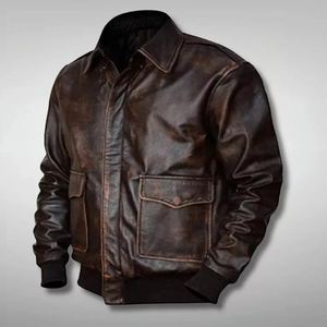 Veste bomber en cuir de vache véritable pour homme, marron vintage, hiver, fabricant et fournisseur OEM ODM en gros - Product Image 5