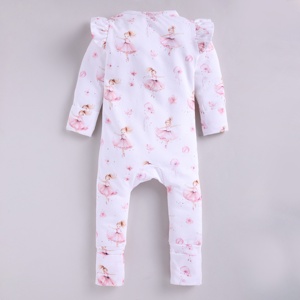 Mameluco con cremallera y estampado de bailarina de calidad superior para ropa de elastano de bambú para bebés - Product Image 3