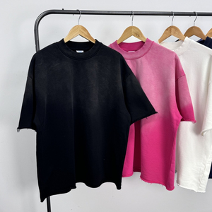 2026 New arrived Custom made logo Blank Plain Curling Oversized Acid Wash Streetwear Breathable T-Shirts and Shorts <b>Set</b> For Man - Product Image 3