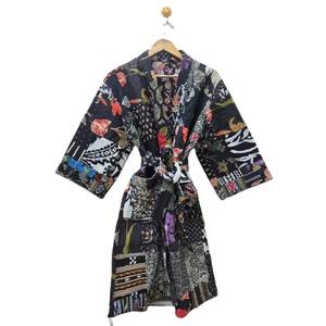 <b>Women's</b> Black Patchwork <b>Kimono</b> Robe Knee Length Three Quarter Sleeve <b>Women</b> Floral Print <b>Kimono</b> Robe gift for her - Product Image 1